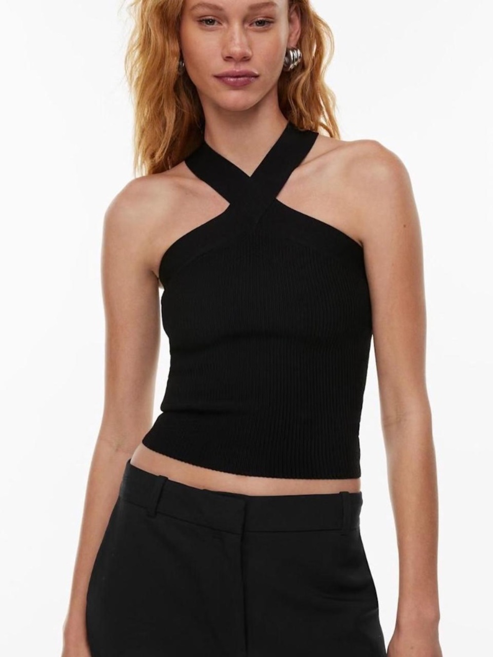 Aritzia Babaton black sculpt knit cross cross tank